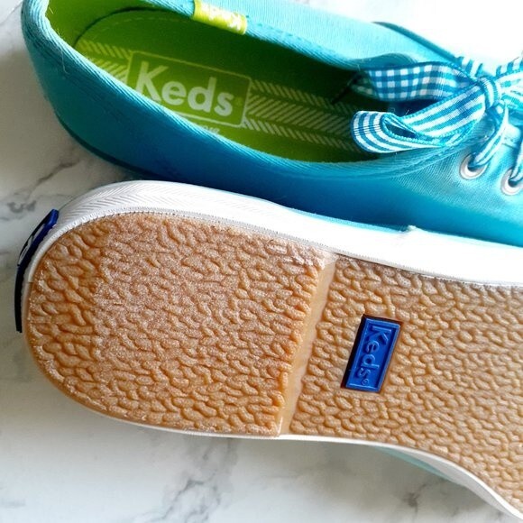 Keds Aqua Blue  Ladies Gingham Laces Canvas Low Top Sneaker Shoes Size 7.5 - Picture 14 of 14